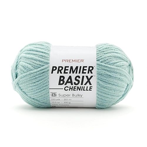 Premier Yarns Basix Chenille Yarn, Made of Polyester, Super Bulky Yarn for Crocheting and Knitting, Seafoam, 10.5 oz, 220 yards - Seafoam