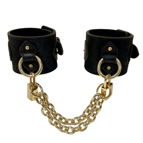 Pony Leather Cuffs with Padlocks Black | Wrist