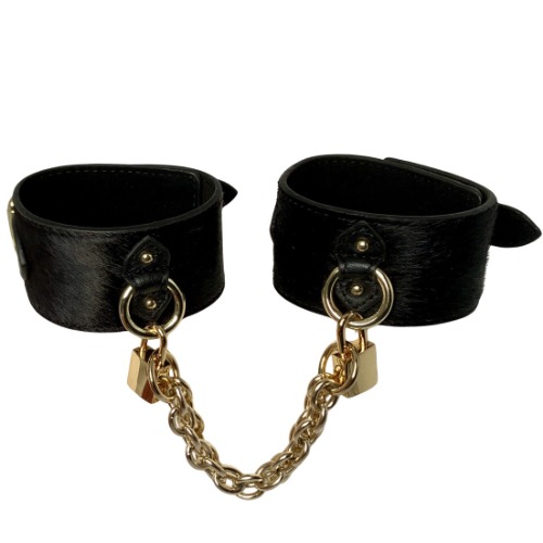 Pony Leather Cuffs with Padlocks Black | Ankle
