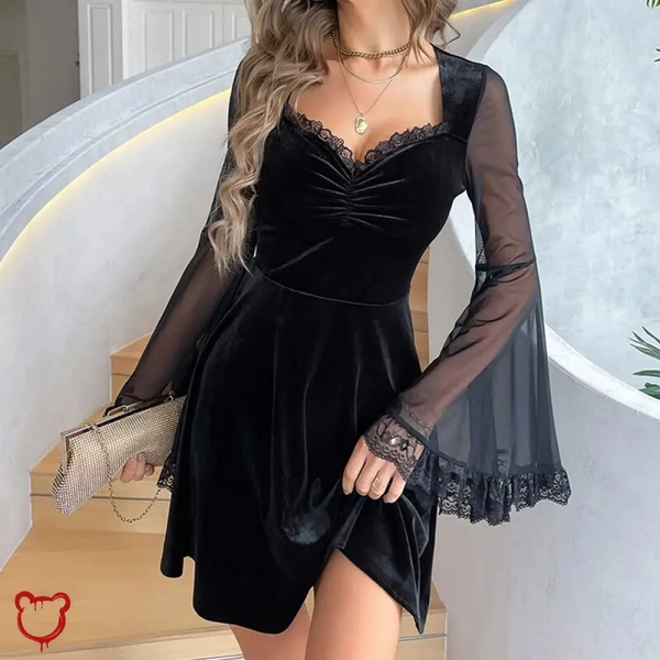 'Mystic' Gothic Mesh Flare Dress