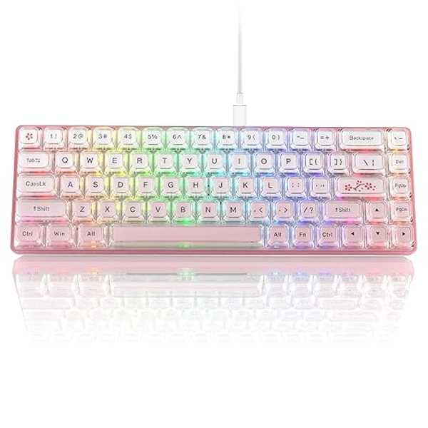 Womier W-K68 60% Keyboard Gaming - Wired Creamy Mechanical Keyboard, Hot-Swappable Keyboard, RGB Custom Mini Keyboard with Arrow Keys/Software Supported, Prelubrication Linear Switch - Pink Keyboard