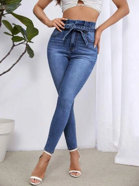 SHEIN Essnce High Waist Belted Skinny Jeans