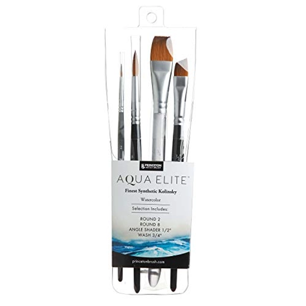Princeton Artist Elite, Brushes for Watercolor Series 4850, 4 Piece Professional Set 400, Matte Black