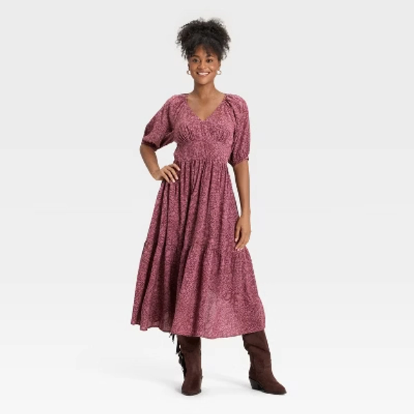 Women's Puff Elbow Sleeve Maxi A-Line Dress - Universal Thread™ Mauve M