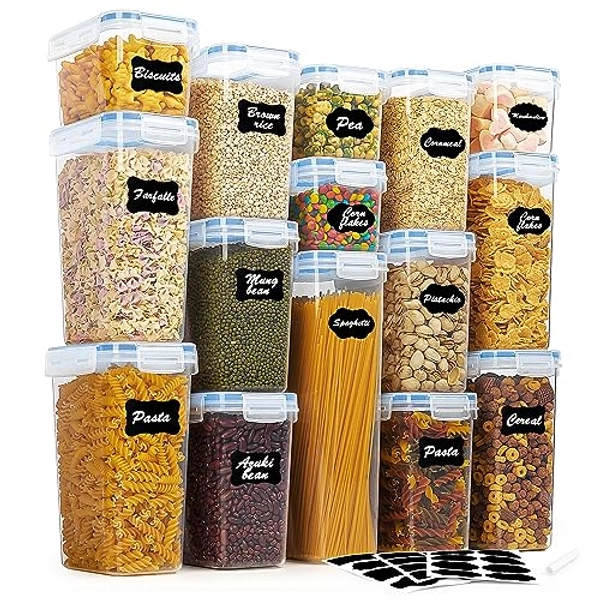 Vtopmart Airtight Food Storage Containers Set with Lids, 15pcs BPA Free Plastic Dry Food Canisters for Kitchen Pantry Organization and Storage, Dishwasher safe,Include 24 Labels, Blue