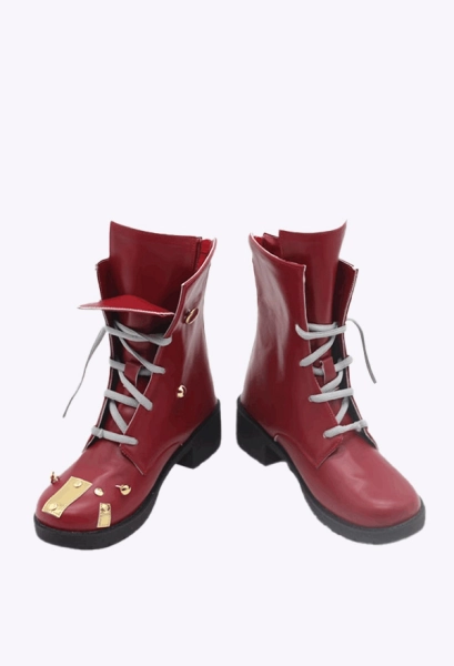 Arcane LOL Vi Cosplay Schuhe Dunkelrote Schnürstiefel aus Leder