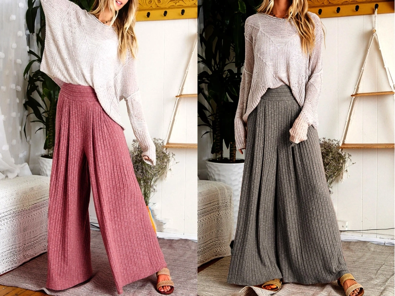 Upcycled High-Rise Wide Leg Knit Sweater Palazzo Pants with Pockets, Light Weight, Cable Knit, Plus Size Wide Leg, Tall Women Pants