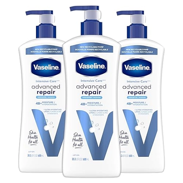 Vaseline Intensive Care Body Lotion, 20.3 oz, Pack of 3 | Unscented, Advanced Repair