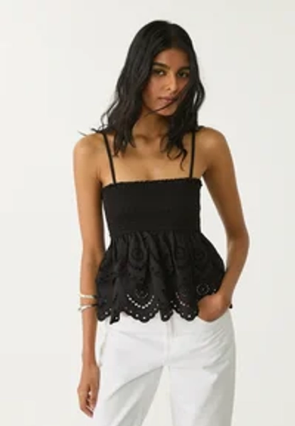 EMBROIDERED RUFFLED - Top - black