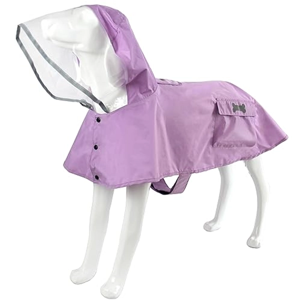 Waterproof Dog Raincoat, Adjustable Reflective Lightweight Pet Rain Clothes with Poncho Hood (X-Small, Dark Pink)