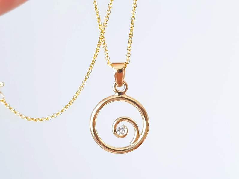 Wave* Gold Pendant Diamond Pendant Gold Chain 585 Gold