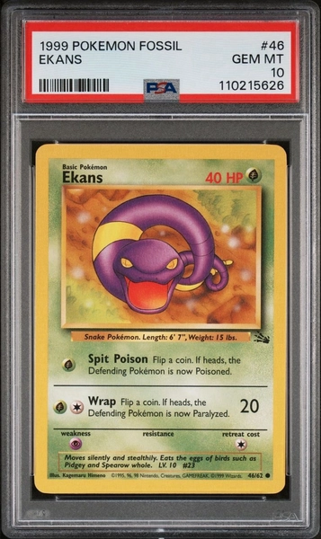 1999 Pokemon Unlimited Fossil # 46 Ekans PSA 10 Card GEM MINT! Trusted Seller!