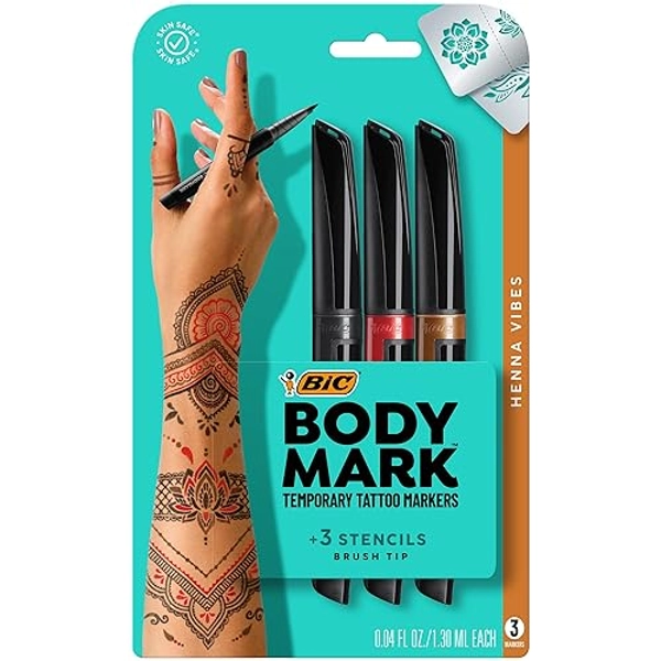 BIC BodyMark Temporary Tattoo Marker, Henna Vibes, Assorted Colors, 3-Count - Amazon Vine