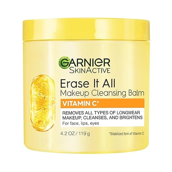 Garnier Erase It All Makeup Cleansing Balm with Vitamin C, Brightening Facial Cleanser and Makeup Remover, 4.2 Oz