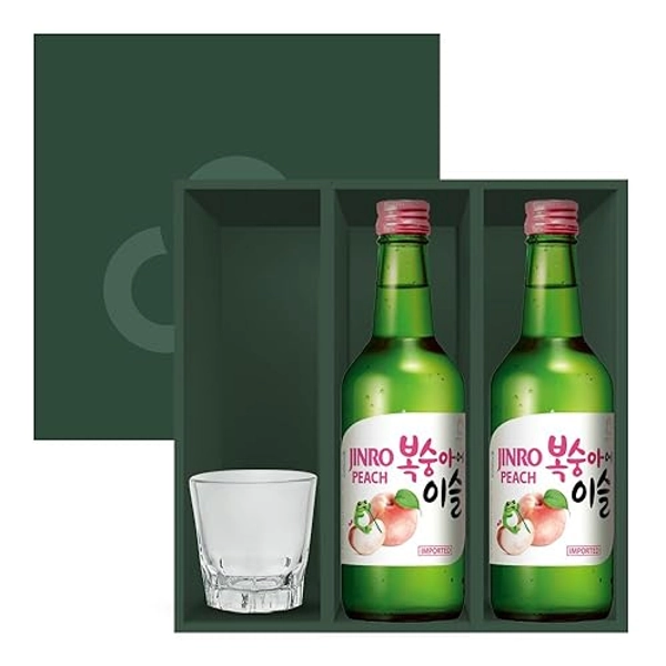 Jinro Chamisul Soju - All Flavours Bundle Set (Peach (Pack of 2 + 1 Soju Glass Gift Box Set))