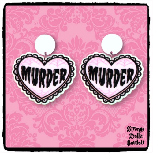 Back in stock - Pink Lace Murder earrings, 925 sterling silver, Pastel Goth, Halloween, gothic, Strange Dollz Boudoir