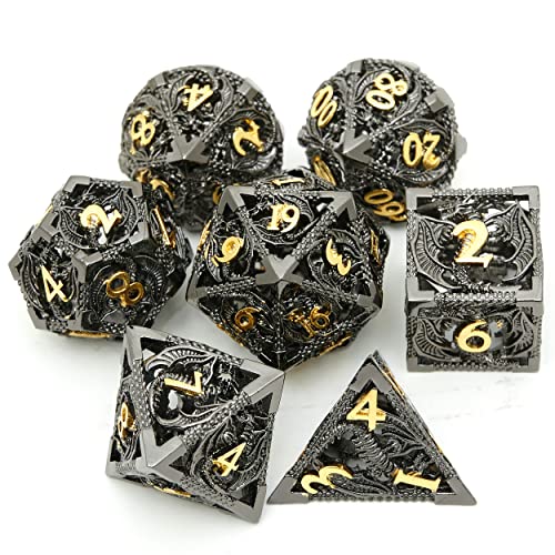 DND Dice Set Metal Dice Dungeons and Dragons Dice Gift Polyhedral Dice Set D&D Role Playing Dice D20 Hollow Polyhedral Dice Set for Dungeons and Dragons RPG MTG Table Games - Black Plus Gold