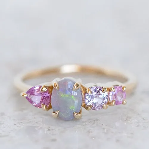 Sarah Gardner Opal And Pinks Sapphire Splice Ring in 18ct Yellow Gold