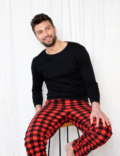 Men's Fleece Plaid Set - red-black / Small