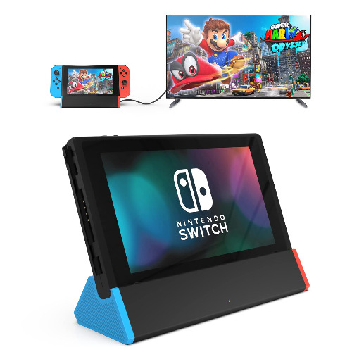 SIWIQU TV Dock Station for Nintendo Switch / Switch OLED, Portable TV Docking Station with 1000Mbs LAN Port/4K HDMI Adapter/Type C Port/USB Port Replacement for Official Nintendo Switch (LAN Model) - LAN Model Blue + Red