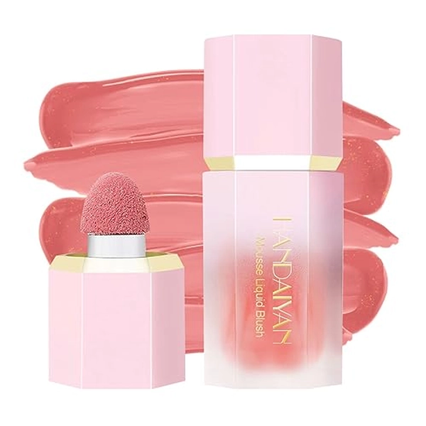 HANDAIYAN Blush Stick,Liquid Blush,High Pigment,Weightless,Long-Wearing,Natural-Looking,Dewy Finish,Skin Tint Cheek Tint Makeup (02#Rose with Fine Glitter)
