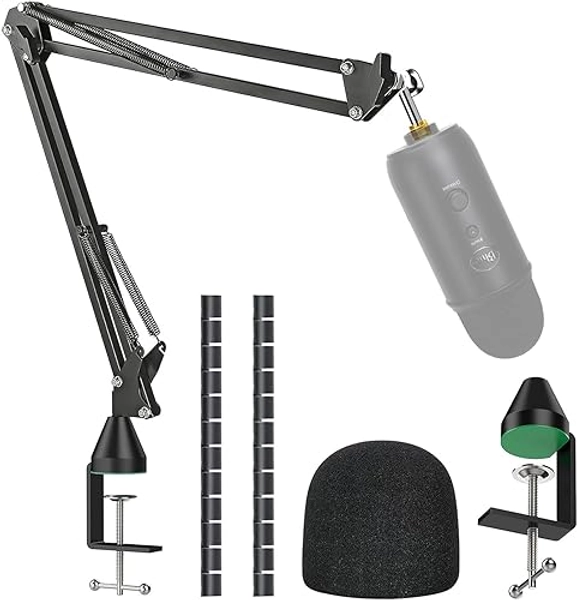 Blue Yeti Mic Stand with Microphone Cover Foam - Suspension Mic Boom Arm for Blue Yeti with Cable Sleeves, Blue Yeti Pop Filter Reducing Noise by YOUSHARES