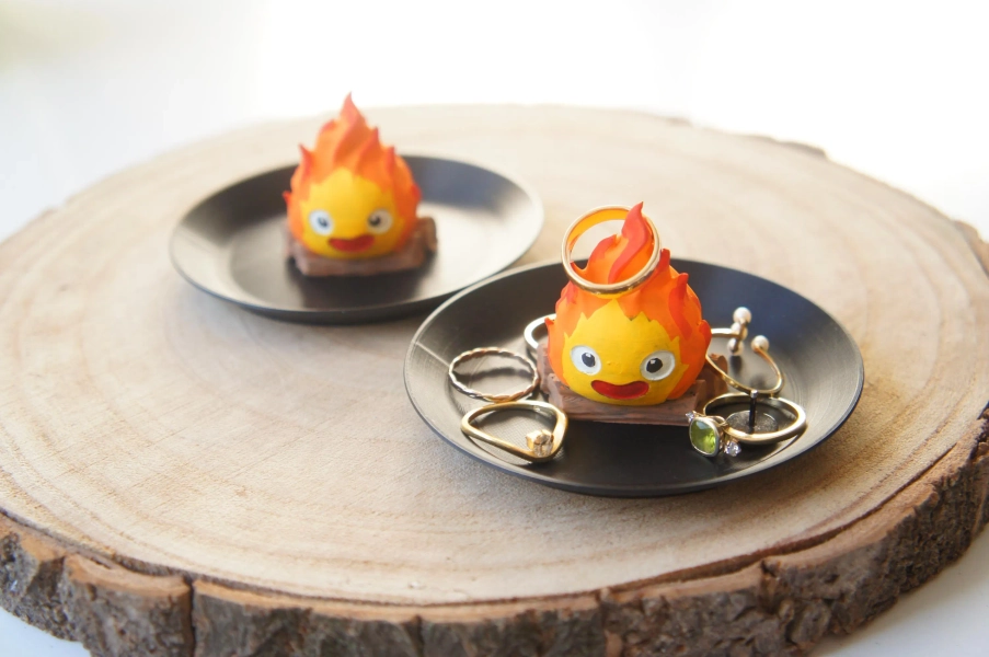 Cute Calcifer Ring & Earring Holder – Howl’s Moving Castle Anime Jewellery Dish – Kawaii Studio Ghibli Gift