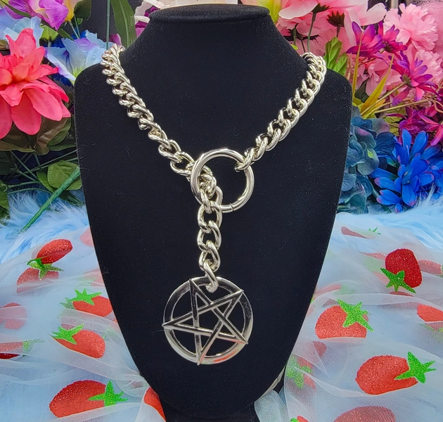 Silver - Pentacle O-Ring Slip Chain / Fidget Choker/Collar