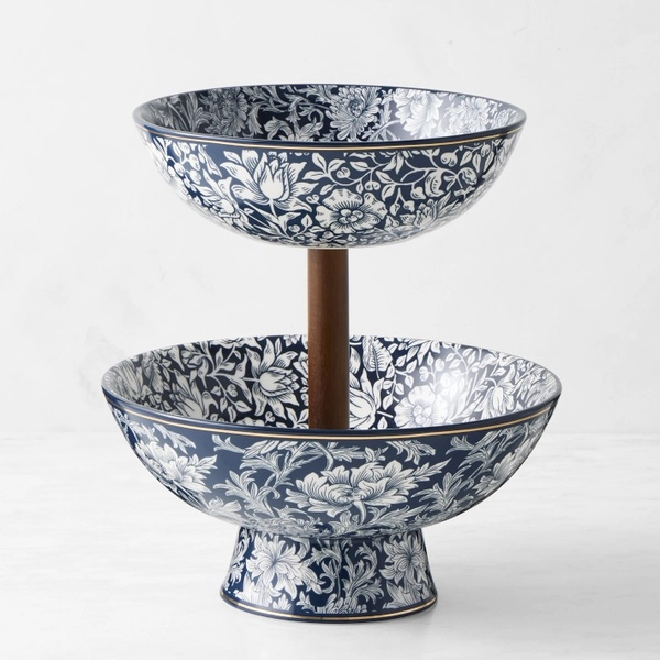 Morris & Co. x Williams Sonoma Bluebell Two Tiered Porcelain Fruit Bowl