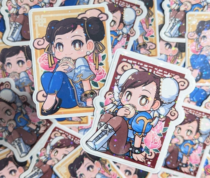 Chibi Chun Li holographic stickers