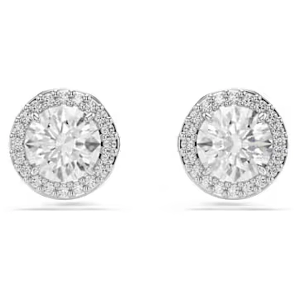 Una Angelic stud earrings, Round cut, Pavé, White, Rhodium plated