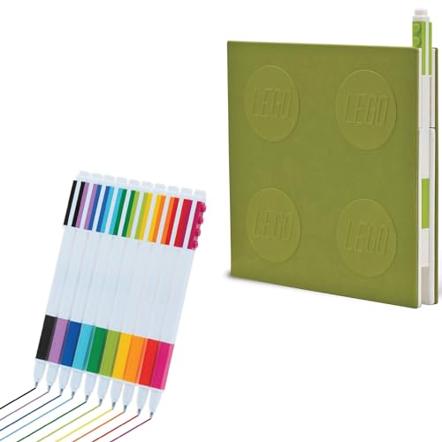 IQ LEGO Stationery 10 Pack Gel Pen with Lime Locking Notebook Bundle
