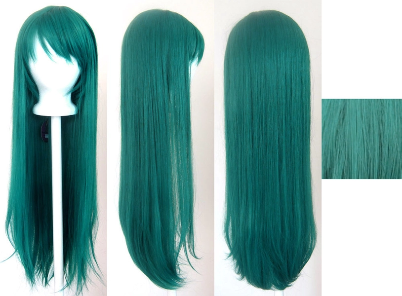 32'' Long Straight Long Bangs Viridian Green Blue Cosplay Wig NEW