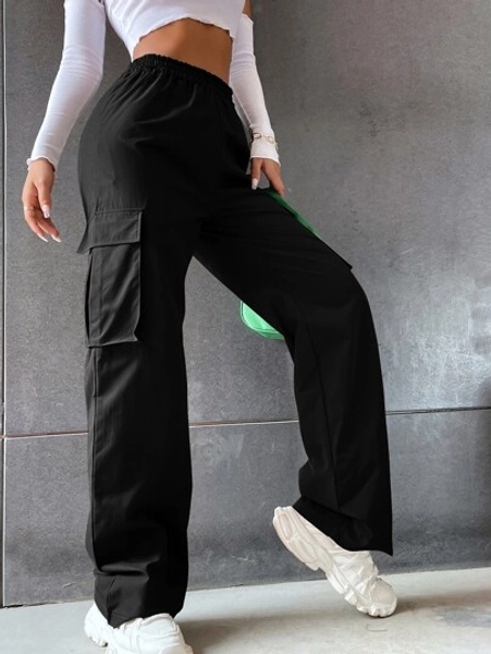 Tropiluxe Solid High Waist Flap Pocket Cargo Pants