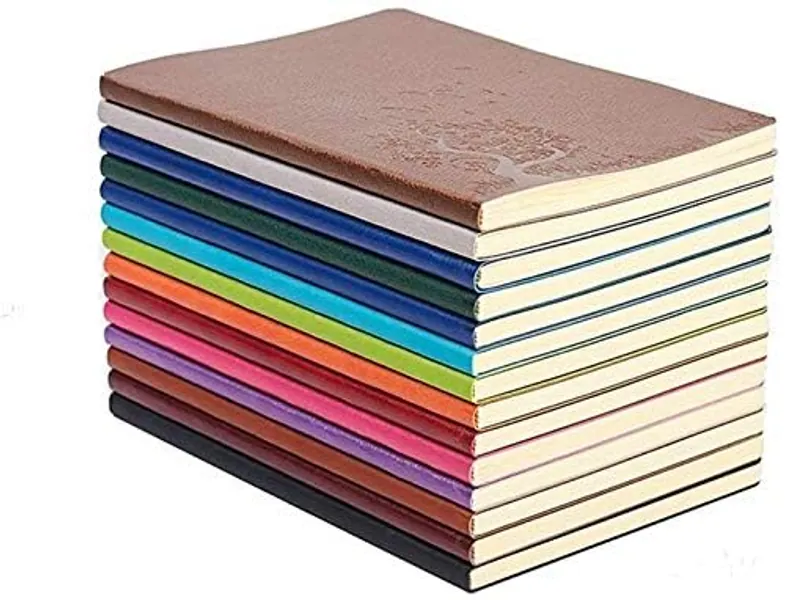 SINOBAND 8 Pack Bulk Journals, A5 PU Leather Colorful Writing Notebook, Journal Set Wide Ruled for College Students School and Office(Random Color) - 8 Pack