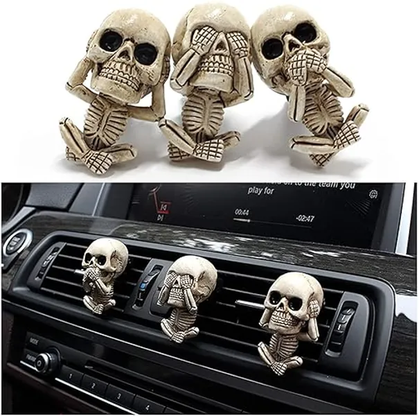 Skull Decor Car Air Freshener Vent Clip Goth Truck Interior Accessories for Men Women Teens Car Stuff for Jeep Horror Skeleton Car Scents Halloween Dashboard Decorations Funny Christmas Gifts for Dad - 3-skull
