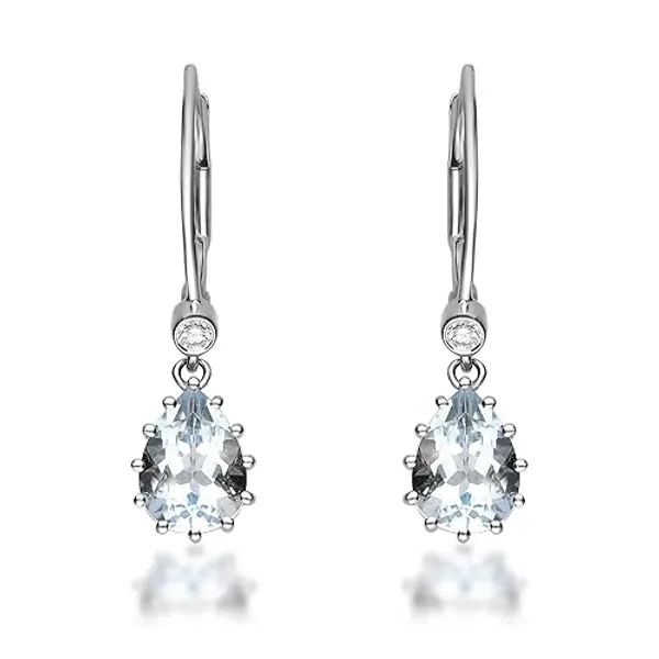 Gin & Grace 10K White Gold Genuine Aquamarine Diamond (I1,I2) Earring for Women