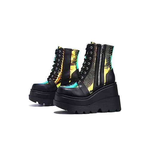 Holographic Platform Ankle Chunky Heels 