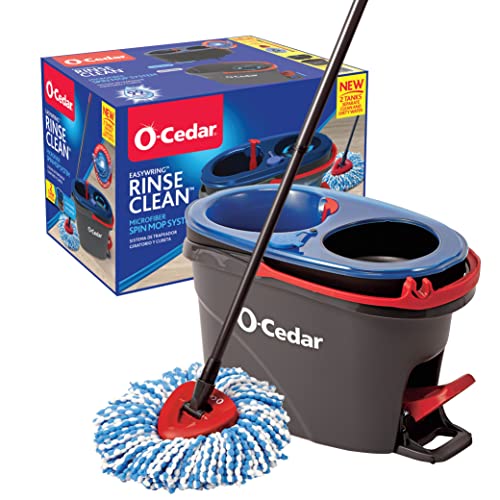 O-Cedar EasyWring RinseClean Microfiber Spin Mop & Bucket Floor Cleaning System, Grey - Rinseclean Spin Mop & Bucket