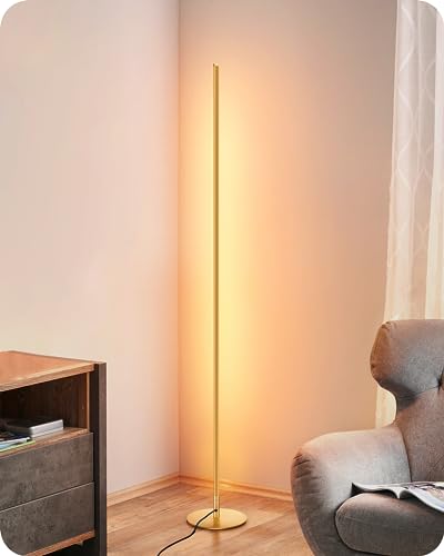 EDISHINE Corner Floor Lamp, Minimalist Dimmable Lighting with Remote, Standing LED 57.5 Inches Tall Floor Lamp for Living Room, Bedroom, Home Office, 7 Color Temperature 2700~6000K (Gold) - Gold
