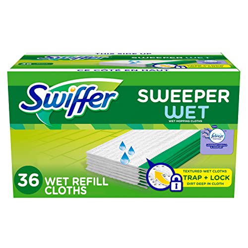 Swiffer Sweeper Wet Mopping Cloth Multi Surface Refills, Febreze Lavender Scent, 36 count - 36 Count (Pack of 1) - Wet Mop