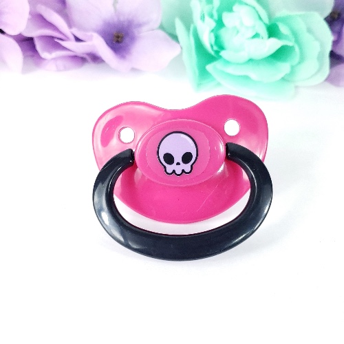 Kawaii Skull Adult Pacifier | Dark Purple / No Text on Handle