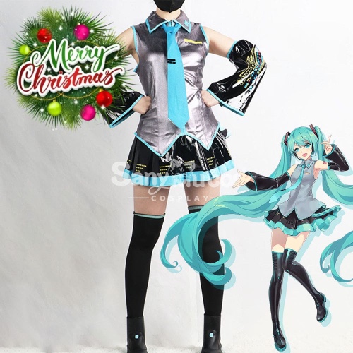 【In Stock】Vocaloid Hatsune Miku Cosplay Gray Patent Leather Cosplay Costume - Costume / XL