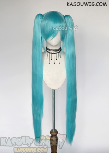 Vocaloid Hatsune Miku long teal blue straight clip-on pigtail cosplay wig