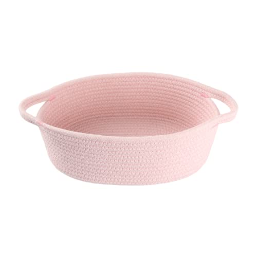 XUANGUO Small Woven Basket Cute Oval Cotton Rope Gifts Basket with Handle Empty Baby Wicker Storage Basket nursery Box Bin kids organizer Cat Dog toy basket Easter Basket light pink - light pink
