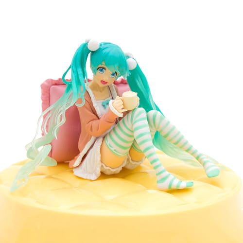 JIANYING Miku Figure Anime Figures Sitting Position Figure Gift Desktop Collection Ornament 4.7" - Pajamas