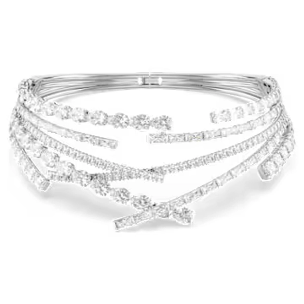 Matrix choker, Mixed cuts, White, Rhodium plated
