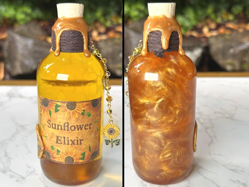 Sunflower Elixir | Autumn Decorative Potion | Witch and Wizard Potion | Halloween Potion Bottle | Bookshelf Decor | Fall Decor
