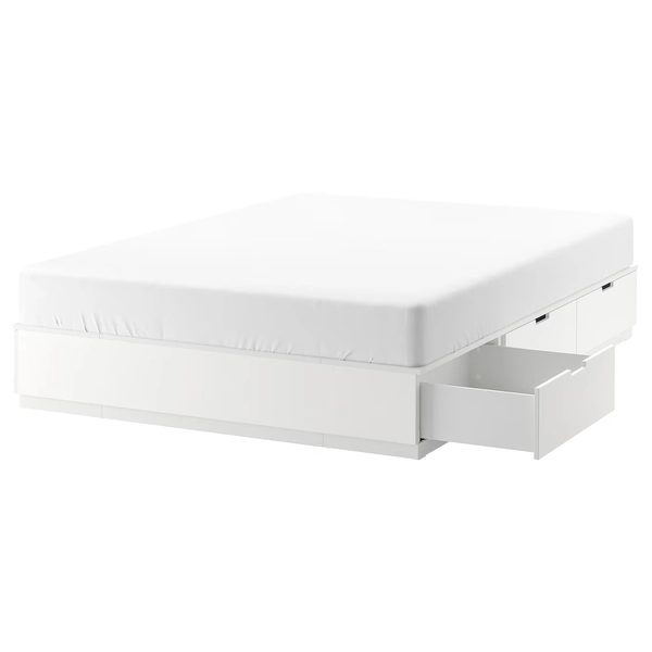 NORDLI Bed frame with storage - white Queen
