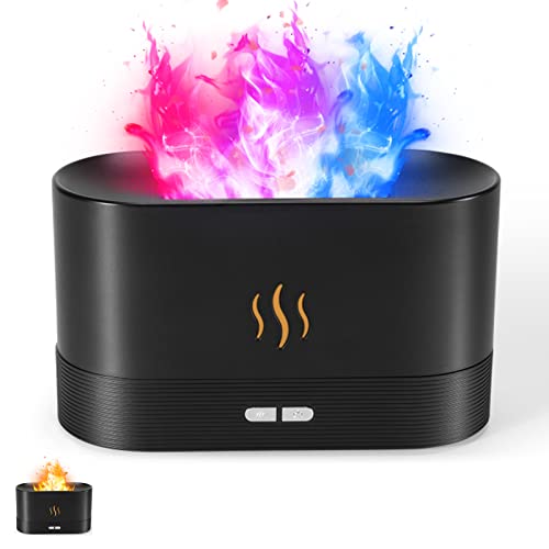 Colorful Flame Air Aroma Diffuser Humidifier, Upgraded 7 Flame Colors Noiseless Essential Oil Diffuser for Home,Office,Yoga with Auto-Off Protection 180ml (8Hours Black) - Black